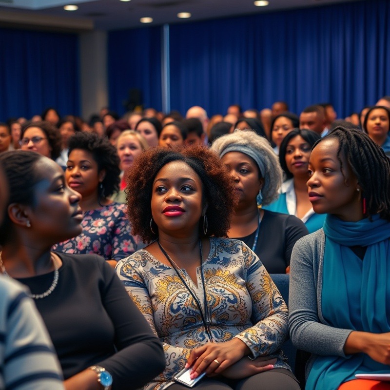 Financial literacy conference with diverse audience and speakers.