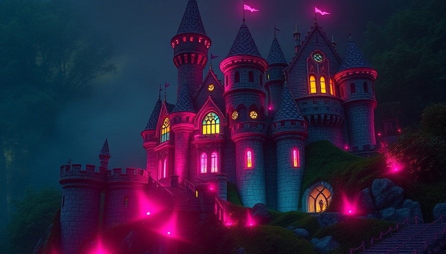 AI use cases for 2D and 3D asset creation: Mysterious glowing castle in a green backdrop.