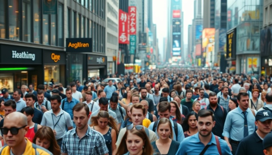 Vibrant crowd simulation in a digital cityscape.