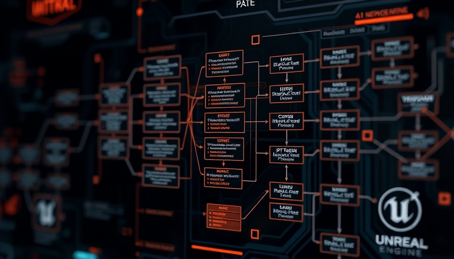 Abstract AI military doctrine integration at Unreal Fest 2025, digital flowcharts.