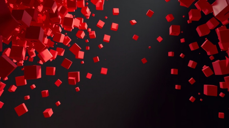 Dynamic red cubic elements in motion design using Unreal Engine.