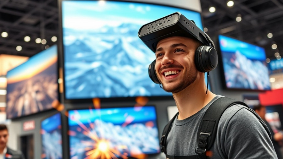 Young man demonstrating Magic Mirror motion capture technology at event.