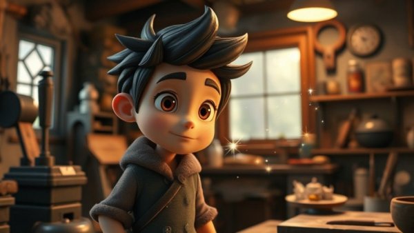 Real-Time Animation for Entrepreneurs: Character in magical workshop.