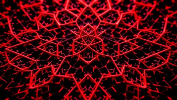 Abstract red and black pixelated grid pattern representing AI-Powered WordPress Blocks.