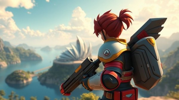 De-Janking in Game Design: Animated character overlooking a vibrant gaming world in Unreal Engine.