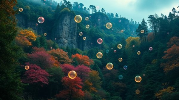 PCG in Content Creation: Mystical forest scene with floating orbs.