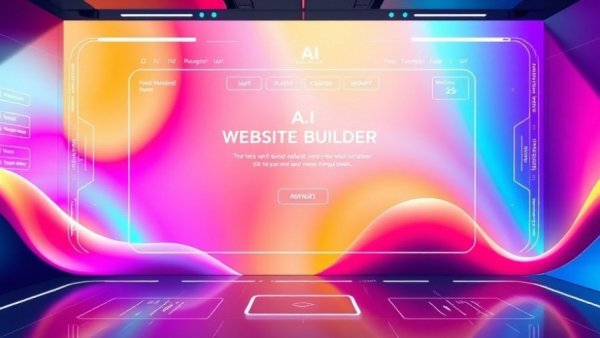 Futuristic AI website builder interface with abstract design elements.