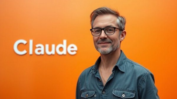 Claude Cowork AI in the Workplace concept with logo and man.