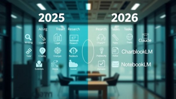 Comparison of AI advancements in 2025 vs 2026 with tech tools.