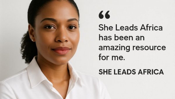 She Leads Africa testimonial featuring professional woman.