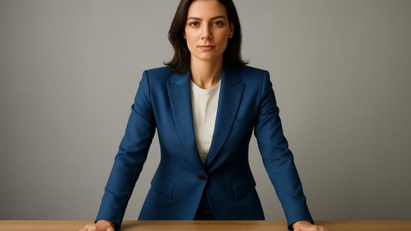 Confident woman in a blue suit showcasing leadership influence in Africa