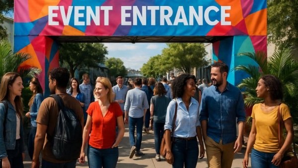 BoostHer Career & Trade Fair 2026 entrance with attendees outside.