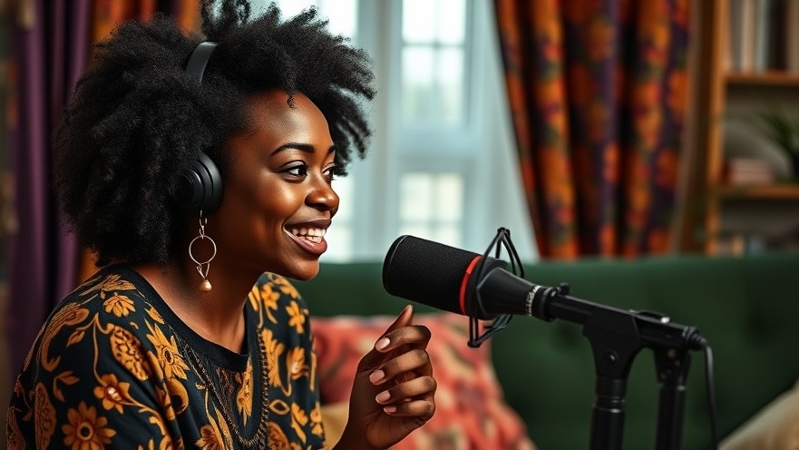 Engaging young African mother discussing modern parenting and sleepover safety on a podcast.