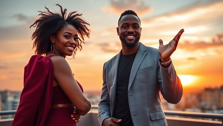Stylish African couple performing Afro Jazz music at sunset, perfect for relaxing night vibes.