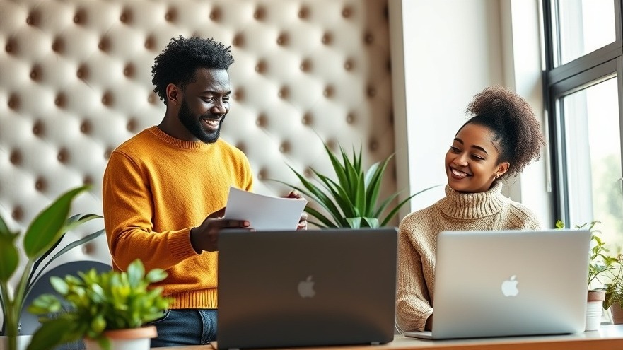 Friendly African coworkers showcasing data entry skills for enhanced business productivity.