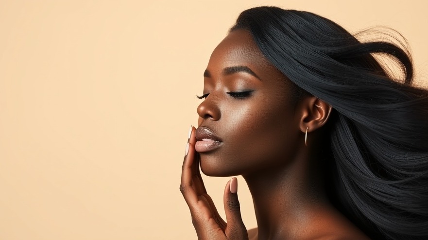 Elegant African woman showcasing unique lash names in serene branding.
