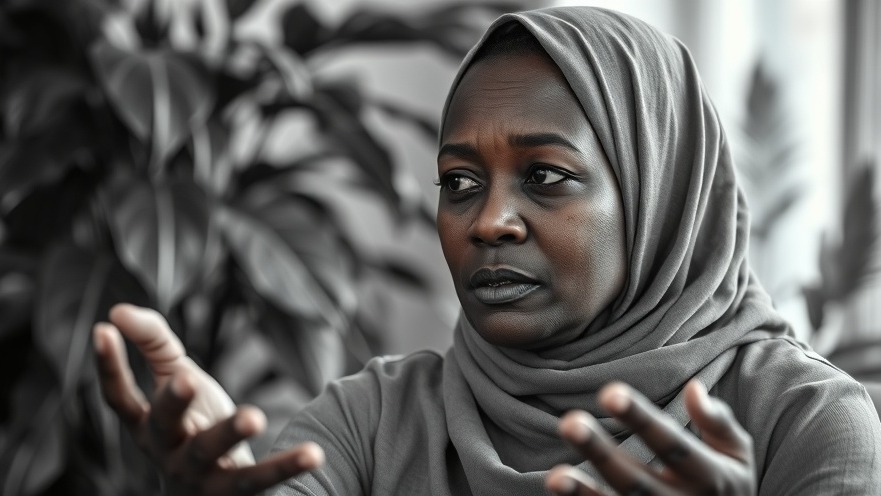 Middle-aged African Muslim woman reflecting on the value of patience in mental health.