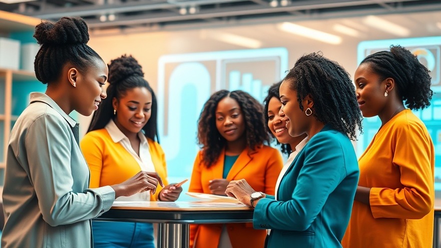 Diverse young African women fintech entrepreneurs brainstorming with a digital interface.