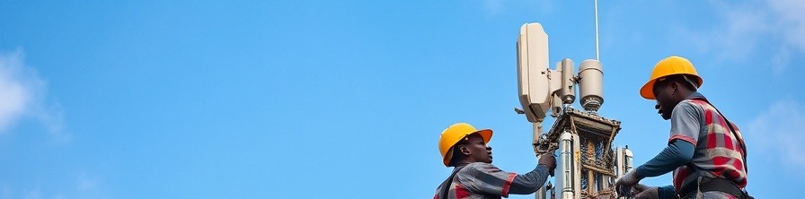 Telecom workers on tower under clear sky, related to NCC tariff increase.