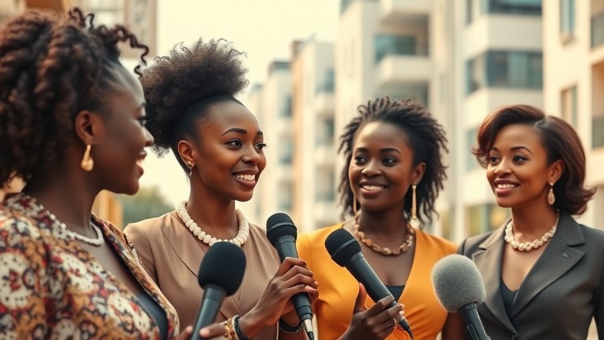 Elegant African women real estate moguls discuss luxury real estate Nigeria outdoors.