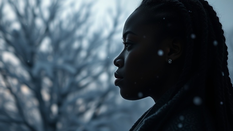 Thoughtful African woman silhouette in winter, embracing seasonal changes and patience through adversity.