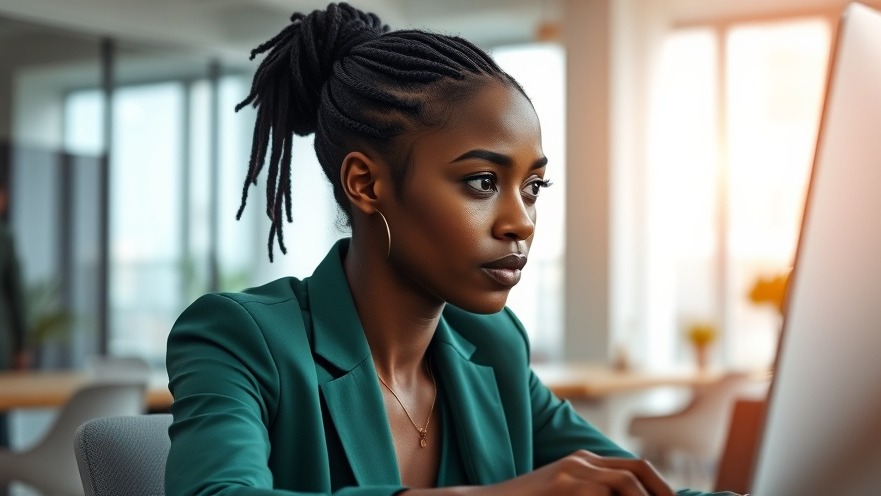 Thoughtful African woman entrepreneur analyzing data-driven insights for business growth.