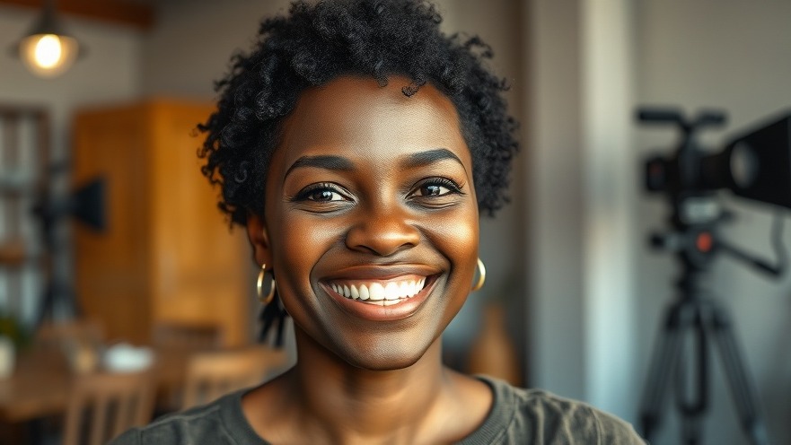 Cheerful African woman on film set, celebrating Bolaji Kekere-Ekun's success.