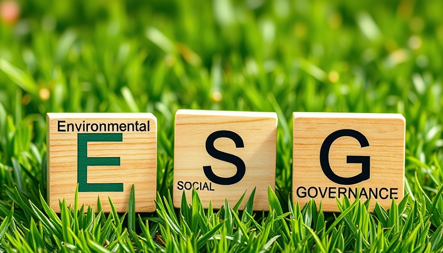 Wooden blocks representing ESG on grass, farmers market innovation.
