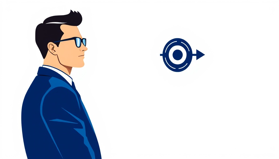 Graphic with man in blue suit, arrow and bullseye logo.