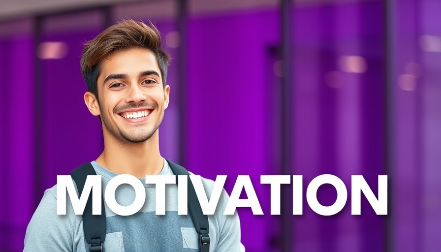 Motivated young professional in vibrant banner promoting remote work.