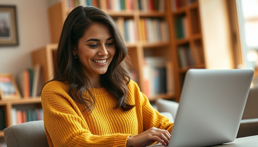 Smiling woman engaging with TikTok E-commerce on a laptop.