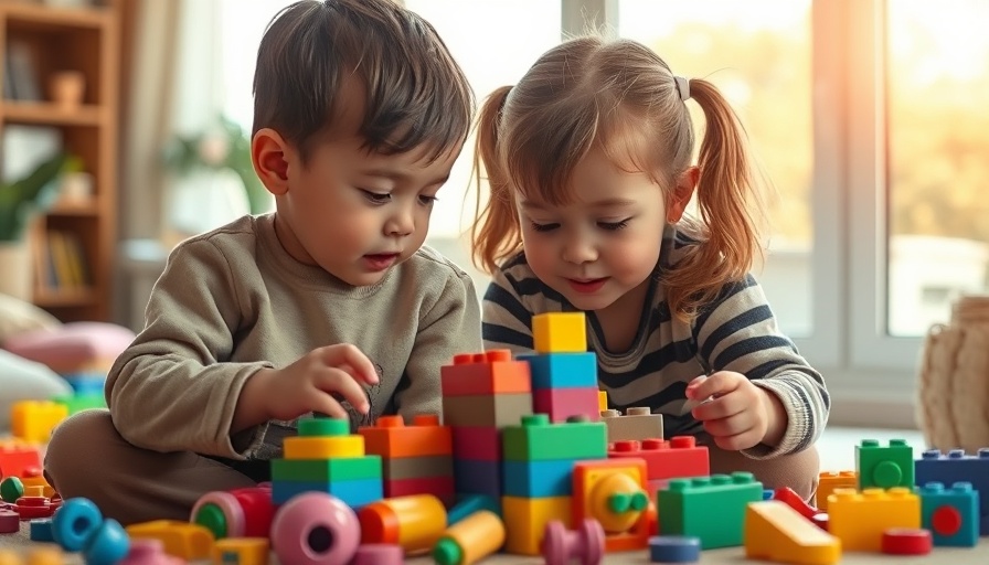 Young siblings playing with toys, showcasing sibling bonding.