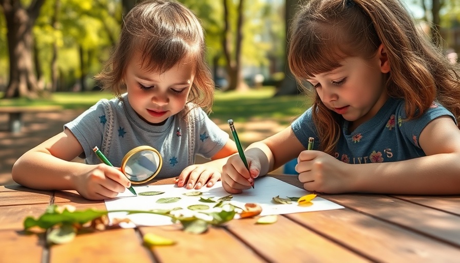 Children creating nature-inspired art projects outdoors