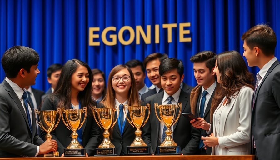 Students engaged in Economics Challenge on stage in formal attire.