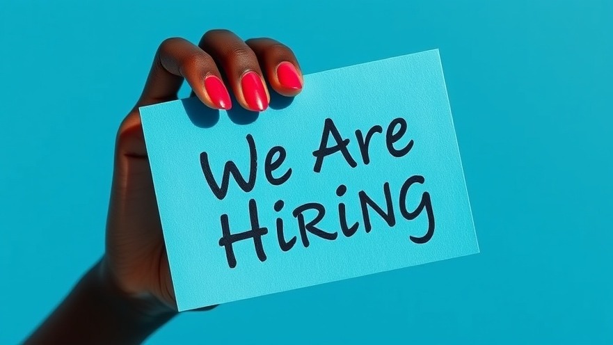 Close-up of an African woman holding a 'We Are Hiring' sign, symbolizing employee performance evaluation.