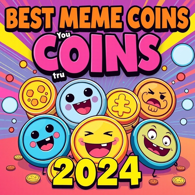 Vibrant cartoon promoting best meme coins to buy in 2024.