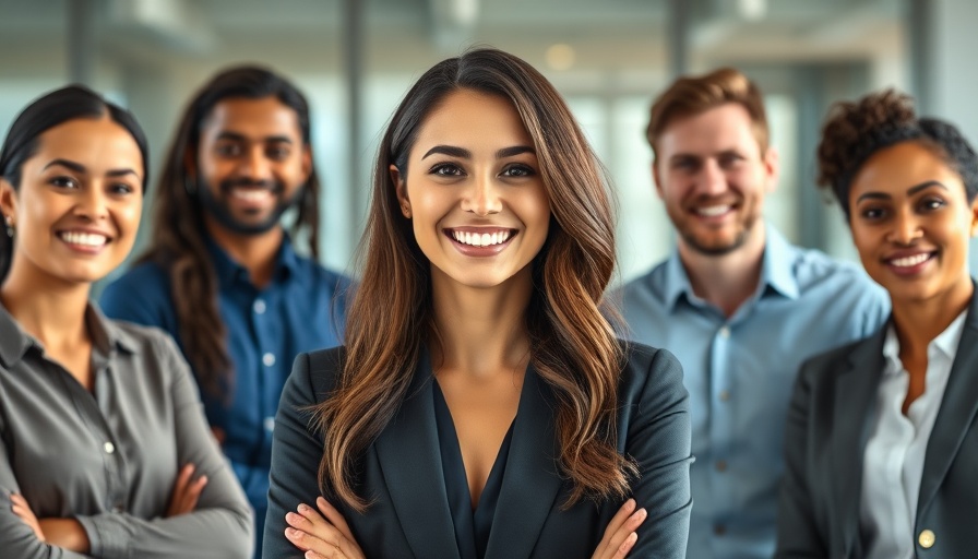 Confident businesswoman leading a team showcasing entrepreneurship leadership.