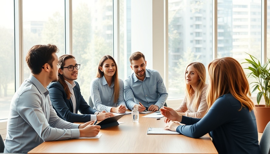 Young professionals in a casual business meeting, modern office setting, entrepreneurial leadership.
