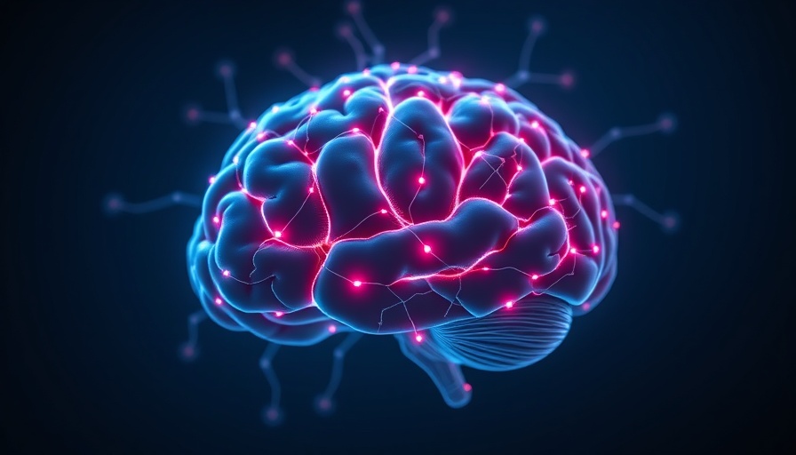 Futuristic glowing brain with neural connections, AI and human intelligence theme.