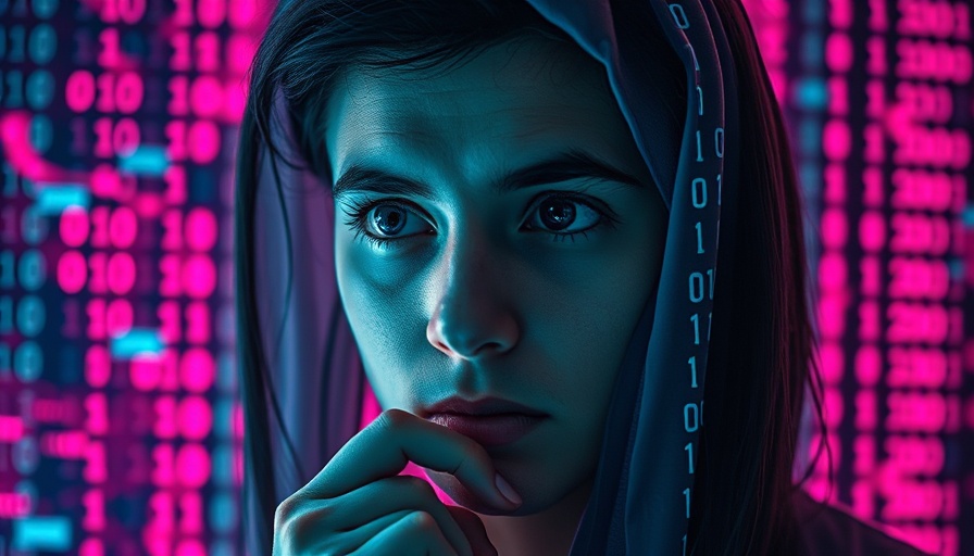 Person immersed in network security trends, digital data overlay