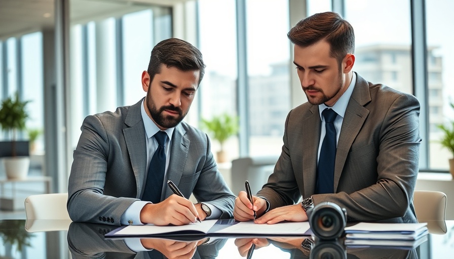 Men signing documents in an office, Rwanda tourism focus.