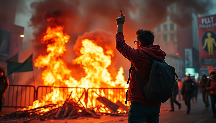 Mozambique election violence protest scene with burning barricade.