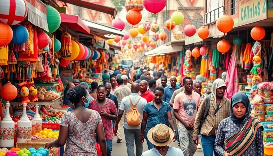 Nigeria private sector growth with street market vendors displaying festive items.