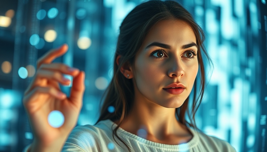 Generative AI concept with woman and digital data overlay.