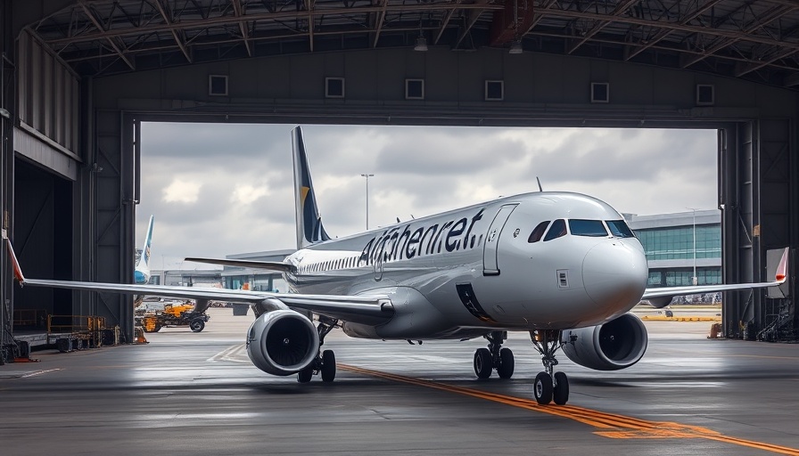 A320 Airbus delivery at airport hangar.