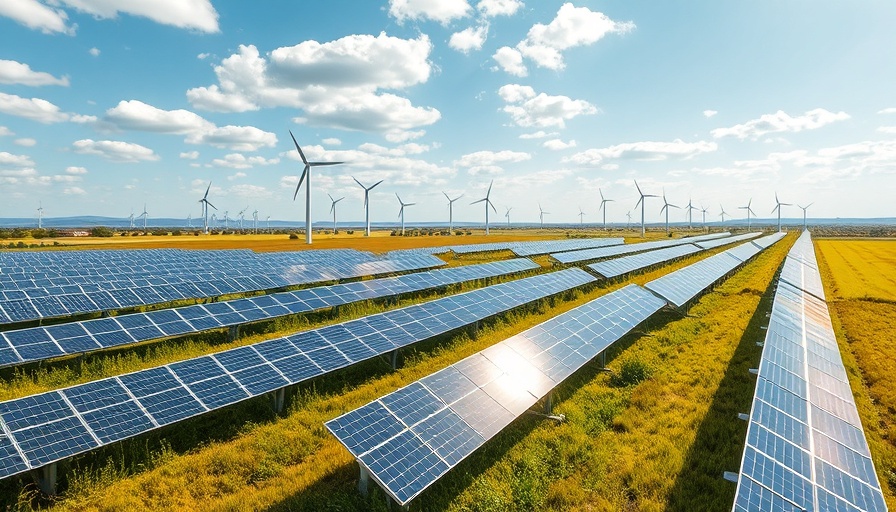Renewable energy sources with solar panels and wind turbines in Africa.