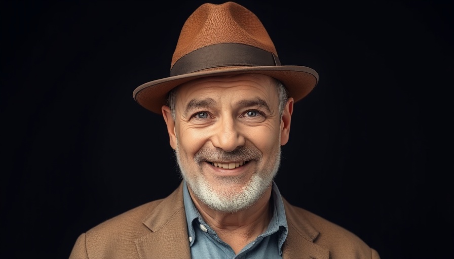 Middle-aged man with fedora and glasses, warm expression.