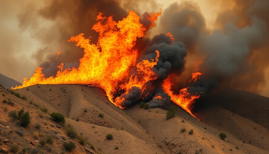 Intense California wildfires with thick smoke and bright flames.