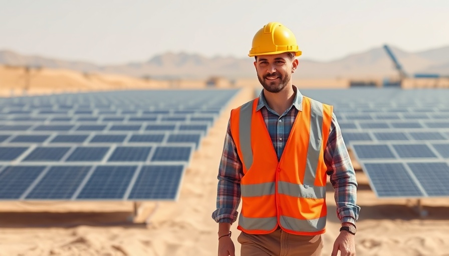 Engineer in solar farm linked to green hydrogen development.
