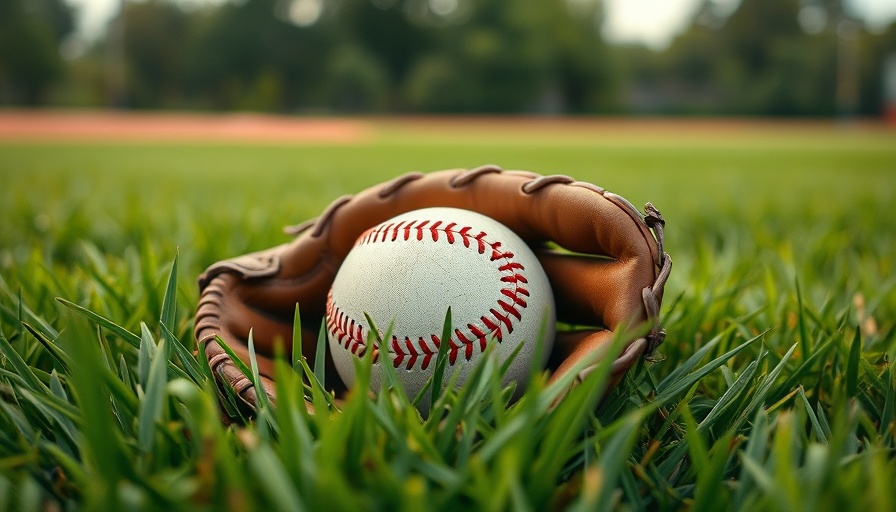 Baseball glove with ball on grass symbolizing baseball business.